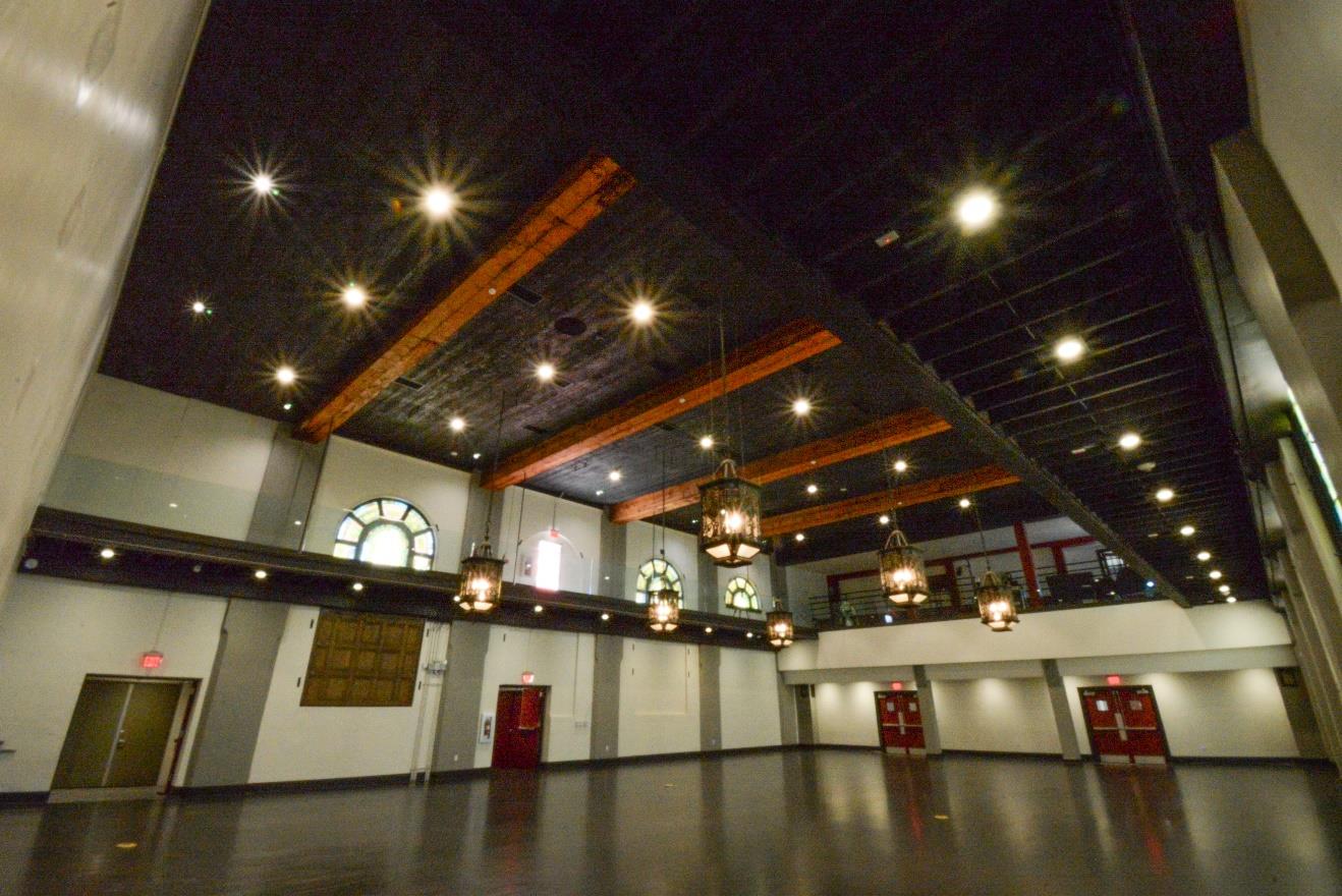 Rehabilitated gymnasium, southwest view